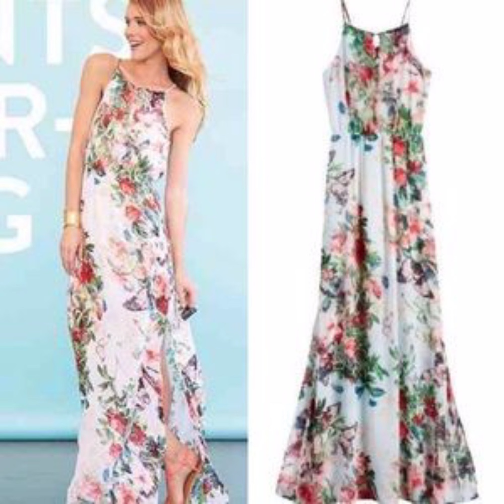 Fate Ruby White Butterfly Flower Garden Maxi Dress